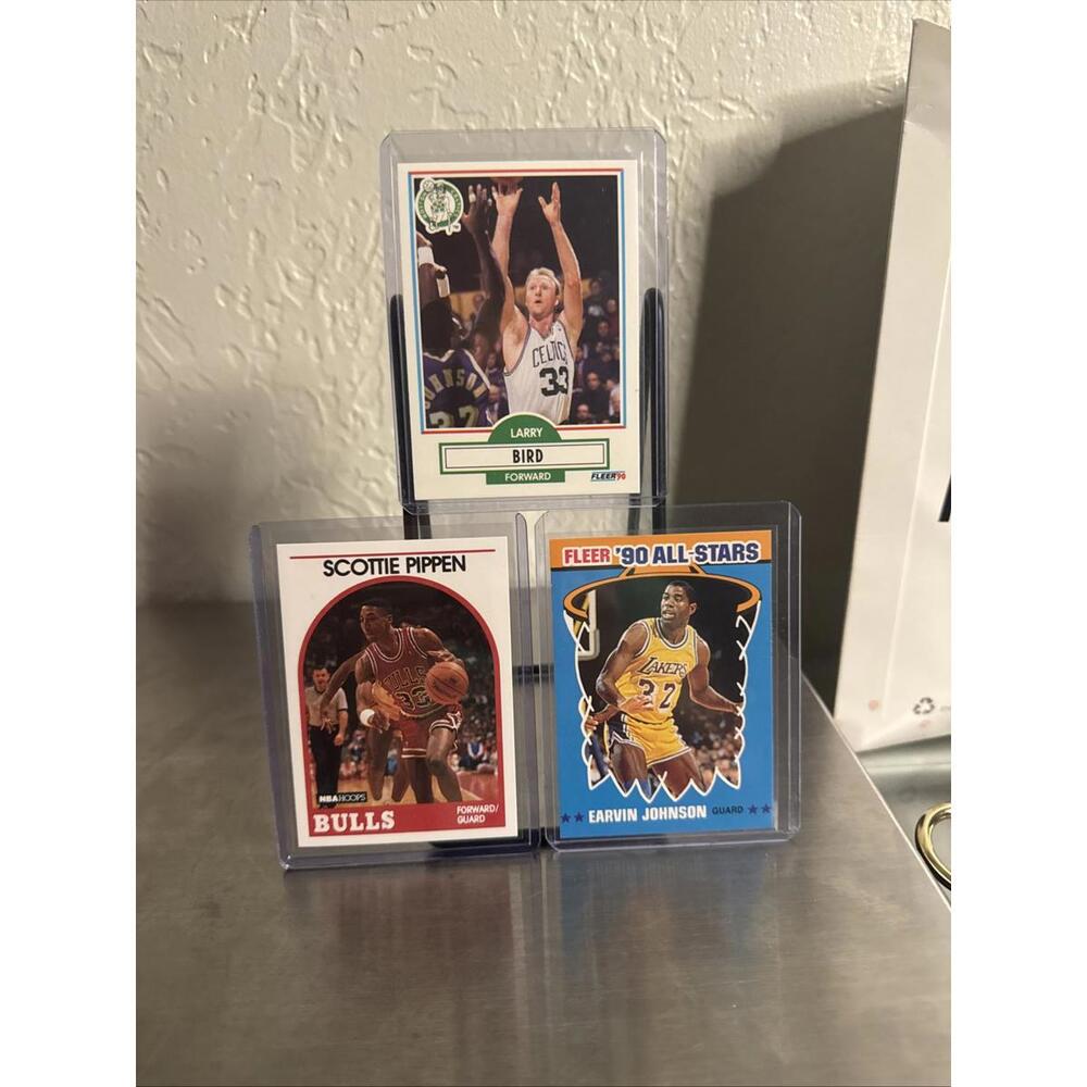 Set of 3 Vintage Basketball Cards - Larry Bird, Scottie Pippen, Earvin Johnson